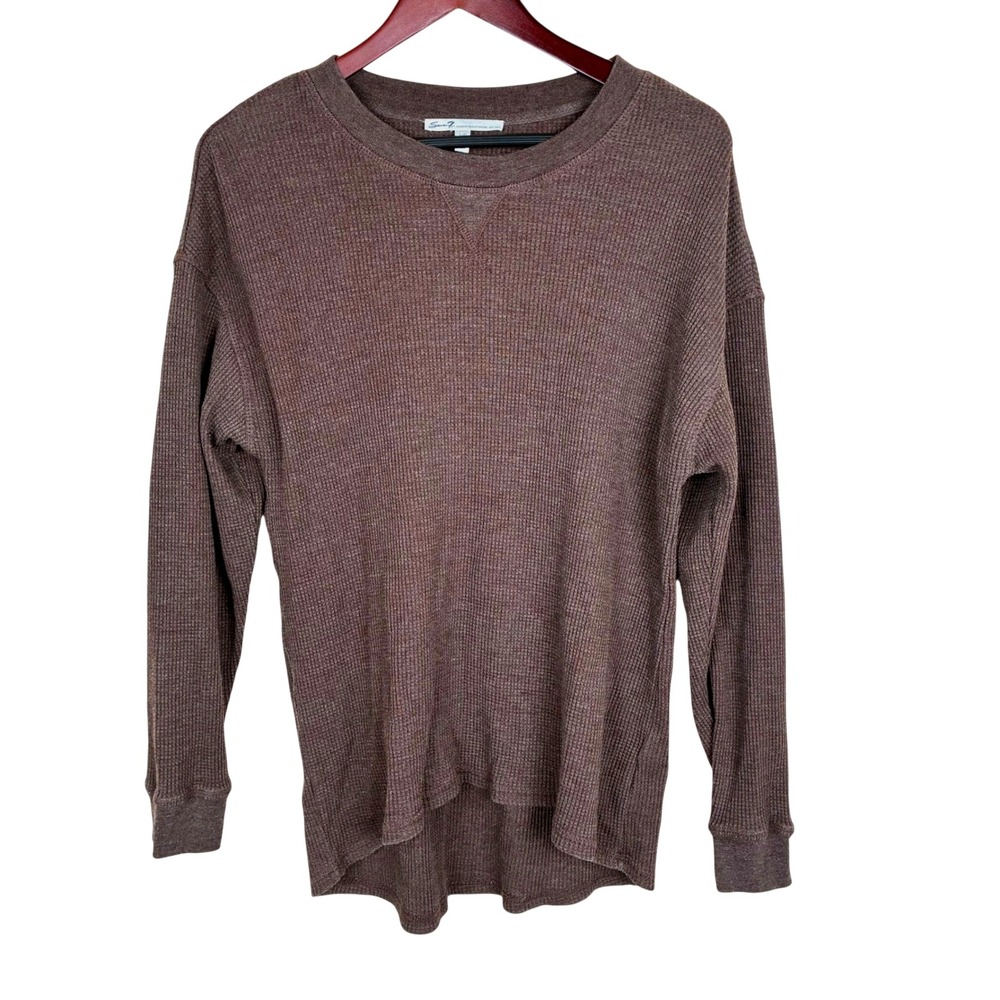 Y2K Seven7 Womens Thermal Top L Waffle Knit Chocolate Brown Layering Minimalist